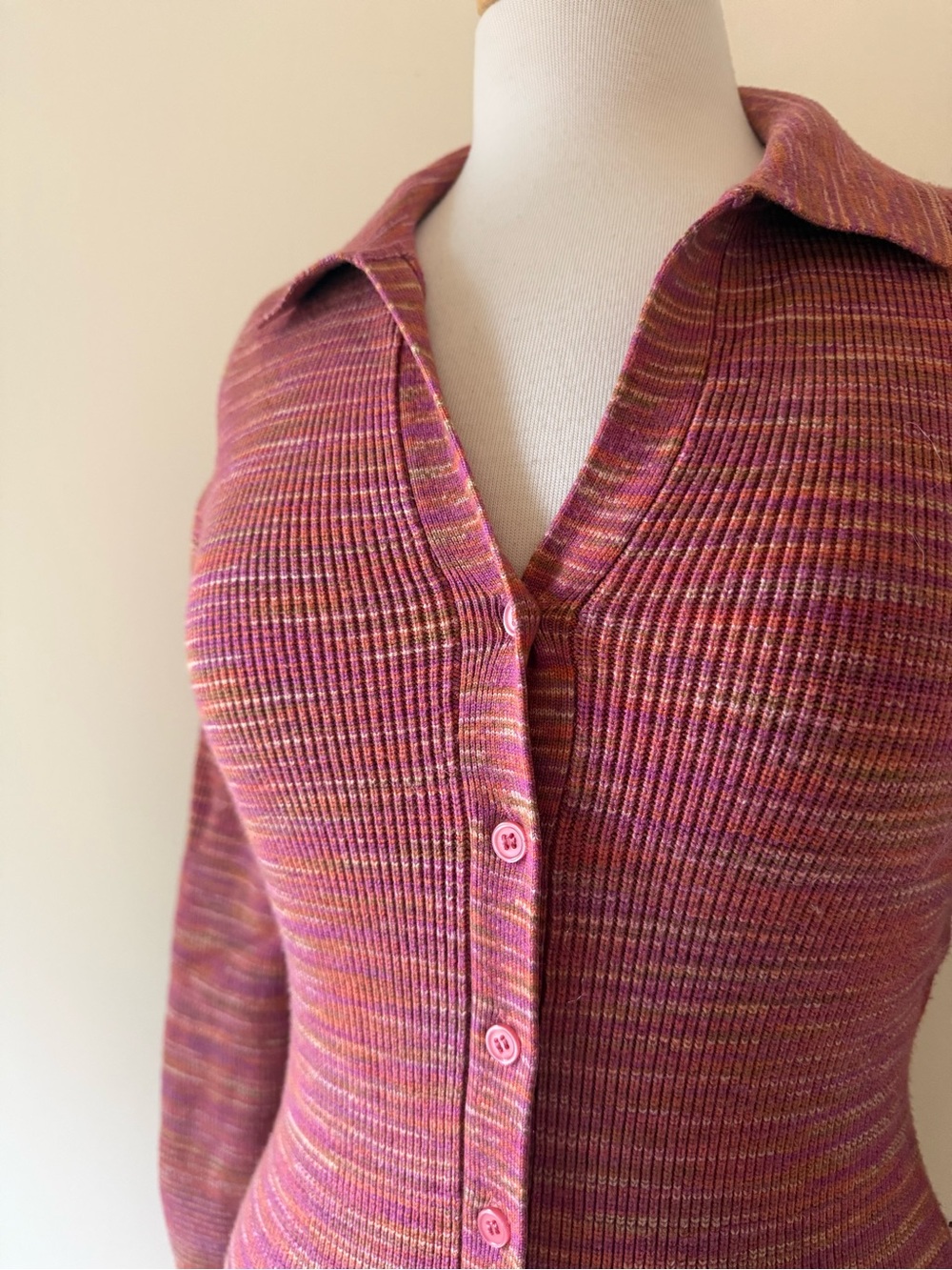 Black Tape Space Dye Ribbed Button Front Sweater Dress Pink Purple Y2K - Picture 2 of 9